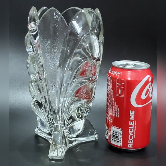 8" Gorgeous Vntg Clear Heavy 2lbs 14oz Stippled & Glossy Glass Tripod Base Vase - Picture 10 of 15